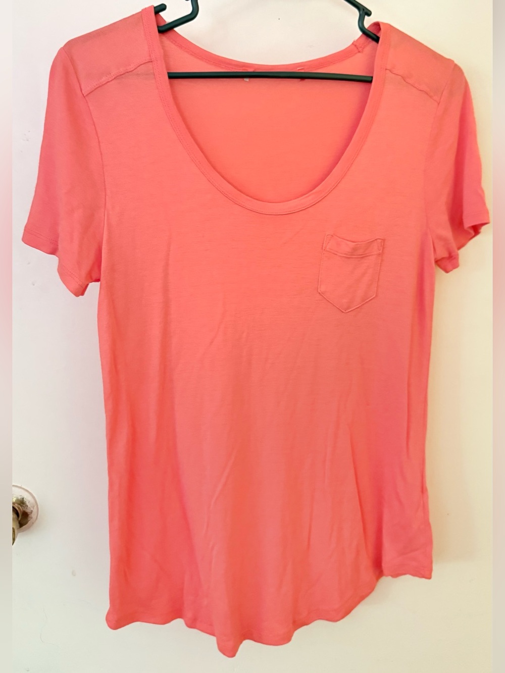 Women's Coral Scoop Neck Pocket Tee